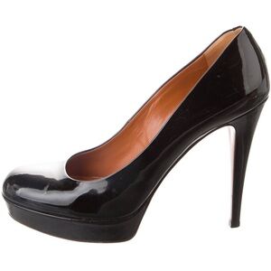 Gucci Black Patent Leather Round Toe Platform High Heel Pumps Size 39